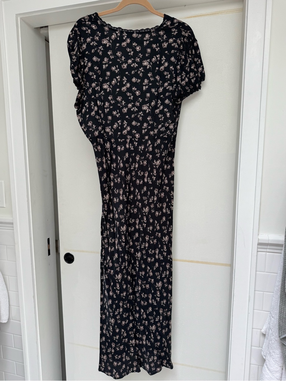 Black Floral Print Midi Dress with Lace Trim - Picture 3 of 4